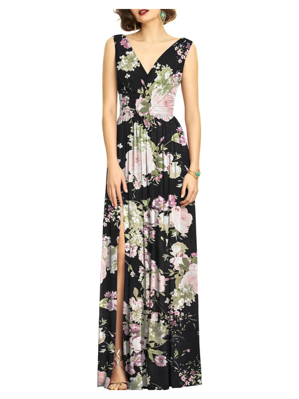 NEW! Dessy Collection Women's 2 Floral Front Slit Maxi Dress $273 msrp J3-17
